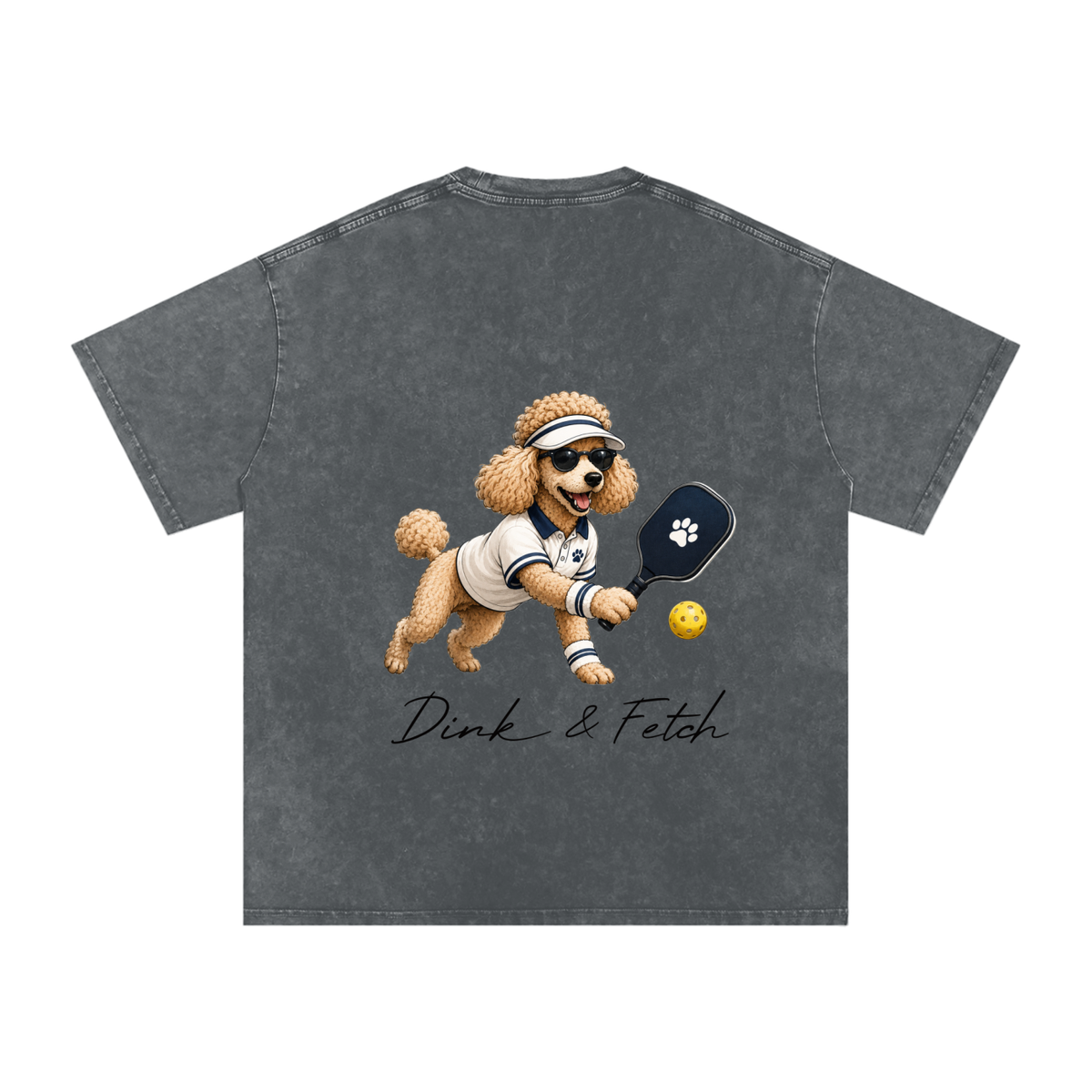 Poodle Pickleball Snow Washed Oversized Cotton T-Shirt
