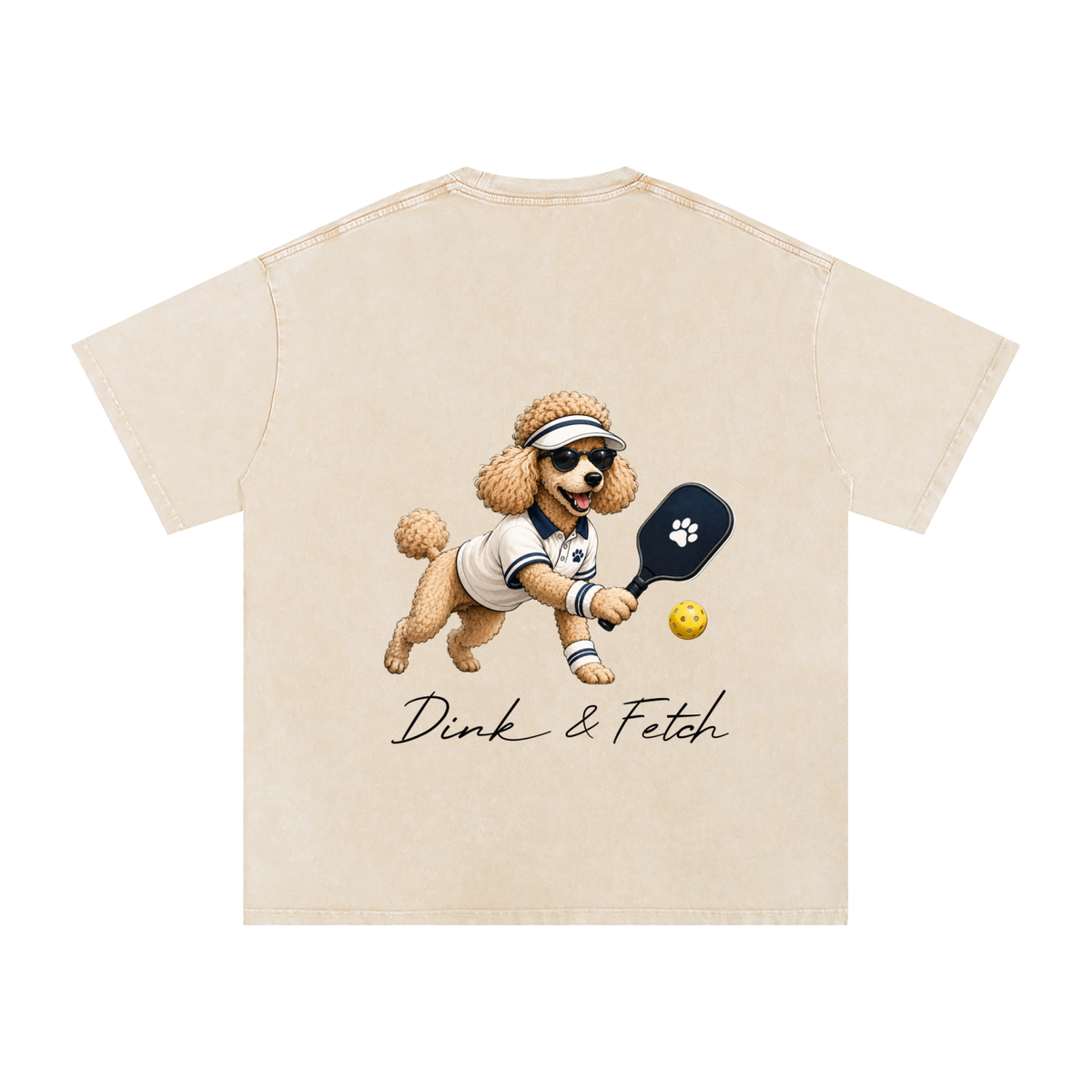 Poodle Pickleball Snow Washed Oversized Cotton T-Shirt