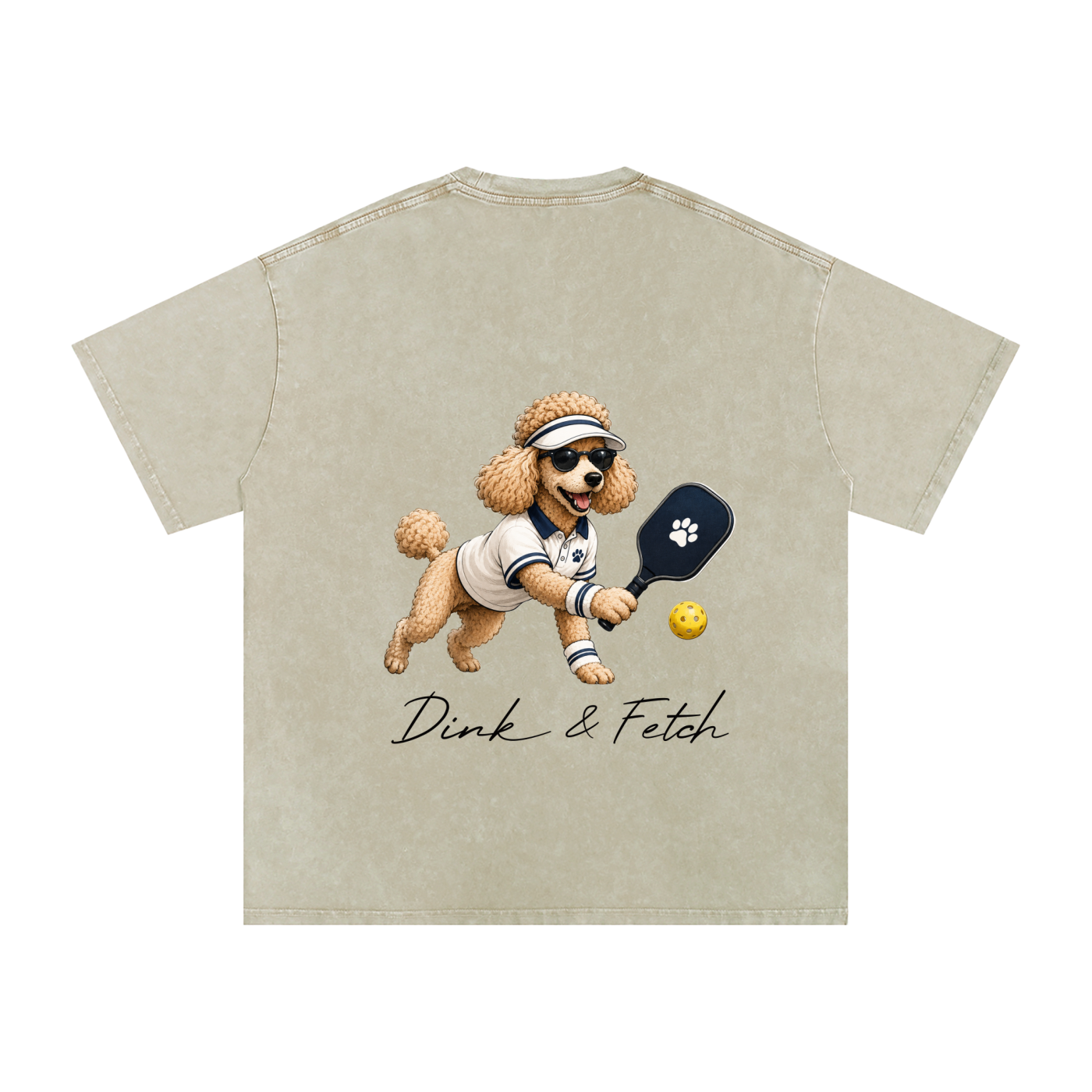 Poodle Pickleball Snow Washed Oversized Cotton T-Shirt